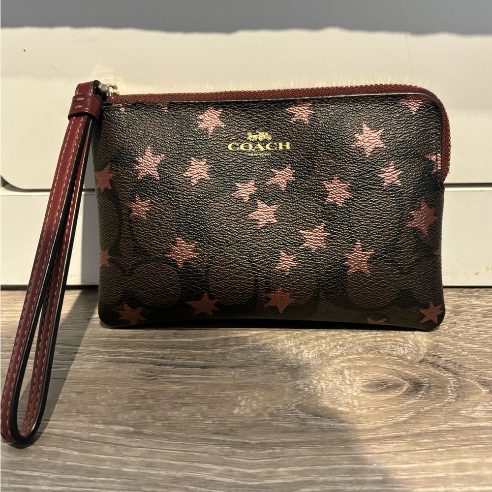 Coach Burgundy Wristlet with Gold Accents